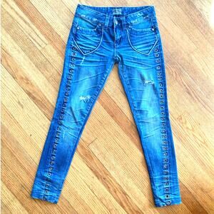 Distressed Y2K Berock Jeans Heavy Metal Embellished Skinny 0 us Size